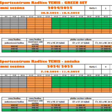 CENÍK PRO ZIMNÍ SEZÓNU 2024/2025